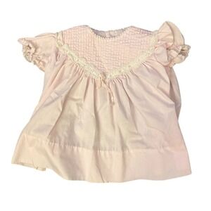 Vintage Little‎ One Pink Baby Dress 12-18M Lace Trim Formal A-Line lace pin tuck